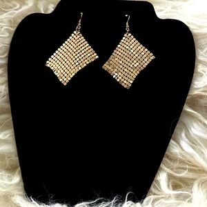 Gold Mesh Drape Stud Dangle Earrings